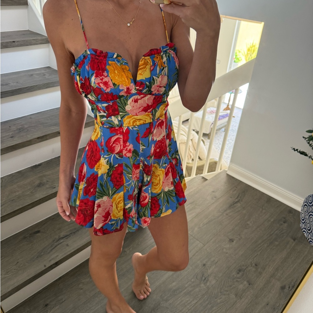 Luxxel Red and Yellow Mini Dress Strapless Sweetheart